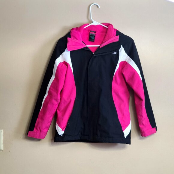 THE NORTH FACE JACKET GIRLS PINK BLACK WHITE LINER HOOD 14 16 - Picture 1 of 5